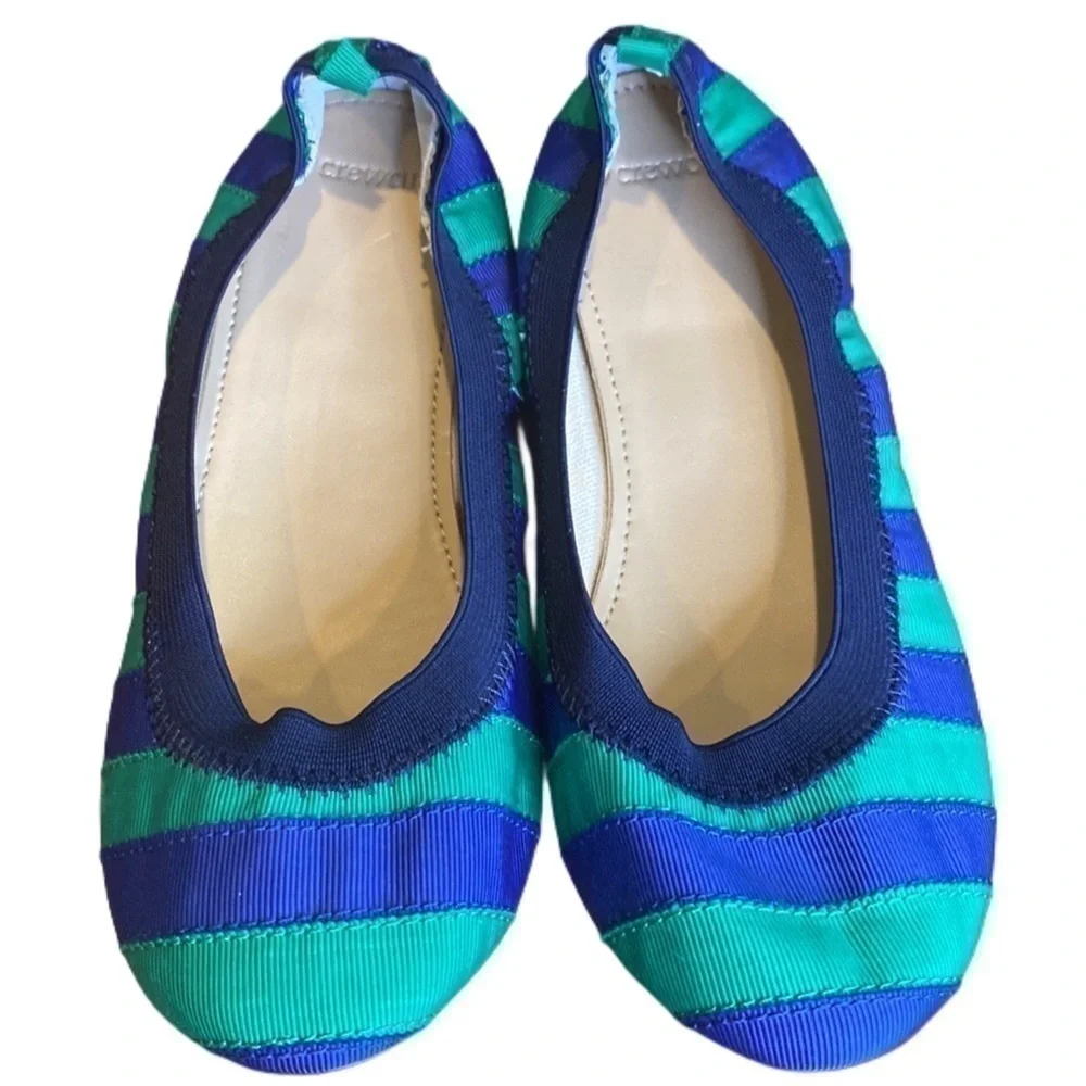 JCrew “crew cuts” green/blue stripe ballet flats 65875 Sz 4 NWOB